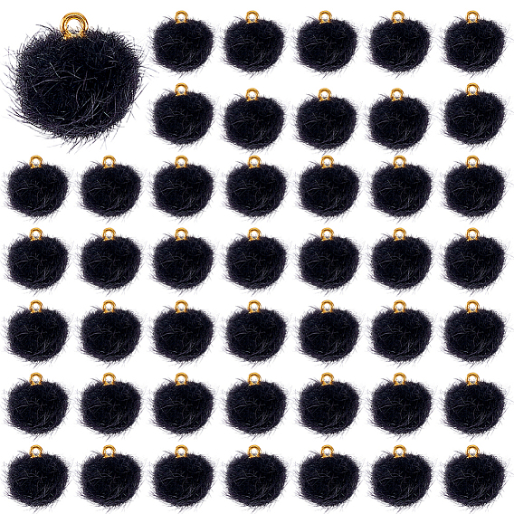 100Pcs Handmade Faux Mink Fur Covered Pendants, with Alloy Findings, Round, Golden