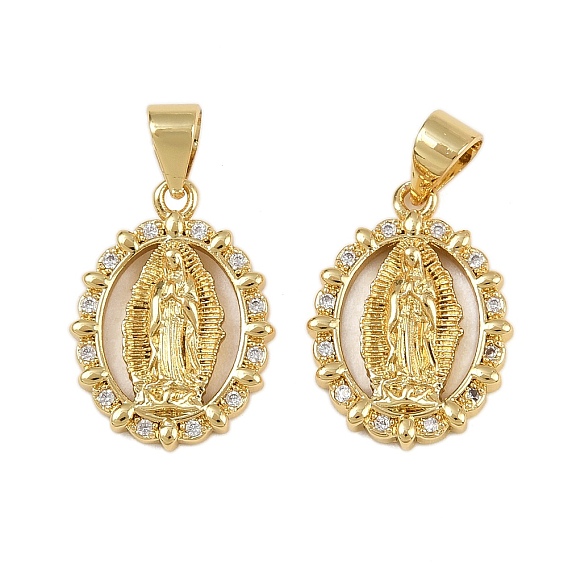 Латунные микро проложить кубического циркония подвески, овальные с рисунками " virgin mary", стойки покрытие, без свинца и без кадмия, долговечный