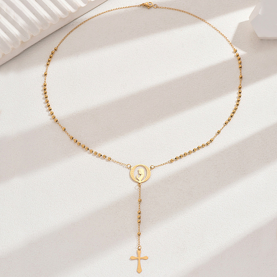 201 Женские бусины-четки и крестик из нержавеющей стали с круглыми бусинами