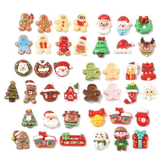 Кабошоны из непрозрачной смолы с рождественской тематикой, разнообразные