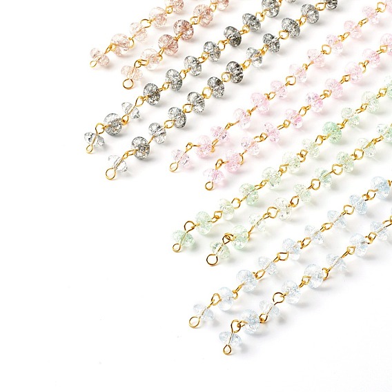 Handmade Beaded Chain, with Crackle Glass Beads & Brass Eye Pins