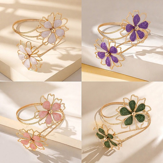 Браслеты-манжеты из сплава с цветочным рисунком и эмалью, браслет для женщин, золотые