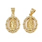 Латунные микро проложить кубического циркония подвески, овальные с рисунками " virgin mary", стойки покрытие, без свинца и без кадмия, долговечный