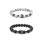 2Pcs 2 Style Natural Lava Rock & Synthetic Howlite & Hematite Stretch Bracelets Set with Alloy Crown, Essential Oil Gemstone Jewelry for Women