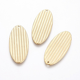 304 Stainless Steel Pendants, Textured, Oval with Stripe
