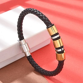 Braided Microfiber Leather Cord Bracelets, 304 Stainless Steel Bracelets for Women Men, Oval