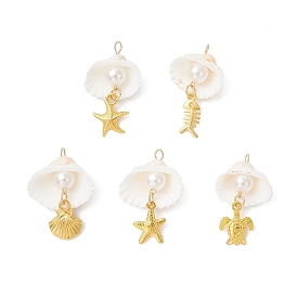 5 шт. Подвески из сплава в тибетском стиле, оболочка, с имитацией жемчуга из АБС-пластика и спокойной ракушкой