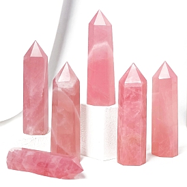 Natural Rose Quartz Hexagonal Prism Display Decorations, Figurine Home Decoration, Reiki Energy Stone for Healing