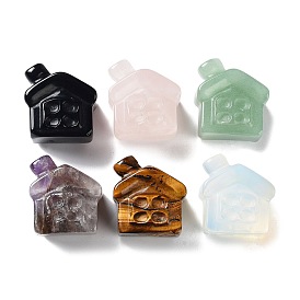 Gemstone Carved House Figurines, for Home Office Desktop Feng Shui Ornament