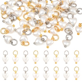 40 pièces 2 pendentifs en ABS imitation perle de différentes couleurs, charmes de coeur, avec les accessoires en laiton