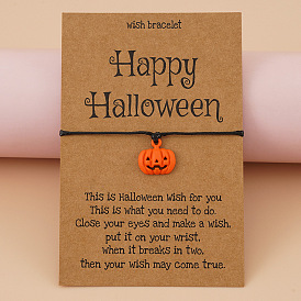 Smiling Pumpkin and Skull Halloween Charm Bracelet with Orange Pendant Card