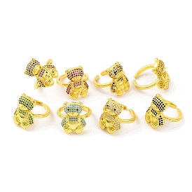 Bear Brass Micro Pave Cubic Zirconia Open Cuff Ring for Women, Real 18K Gold Plated