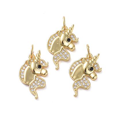 Unicorn Brass Micro Pave Cubic Zirconia Pendants, Long-Lasting Plated, Real 18K Gold Plated, Clear