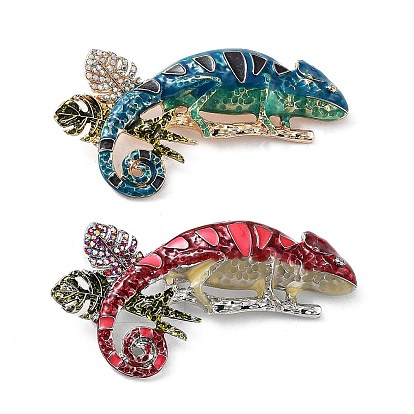 Сплав горный хрусталь брошь, эмалевые булавки, хамелеон