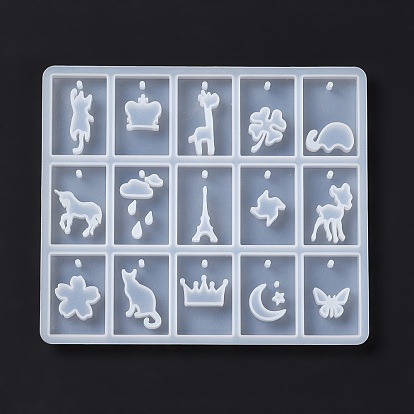 DIY Rectangle Pendant Silicone Molds, Resin Casting Molds, for UV Resin & Epoxy Resin Jewelry Making, Animal & Clover & Cloud & Sakura & Moon & Towel & Windmill Pattern