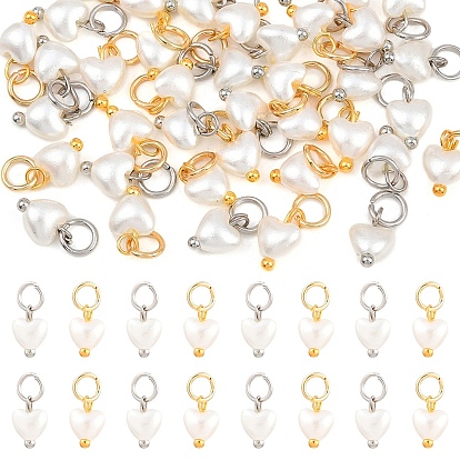 40 pièces 2 pendentifs en ABS imitation perle de différentes couleurs, charmes de coeur, avec les accessoires en laiton