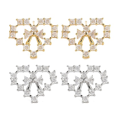 Латунные серьги-гвоздики в форме сердца с покрытием стойки, с четким кубического циркония, без кадмия и без свинца, долговечный