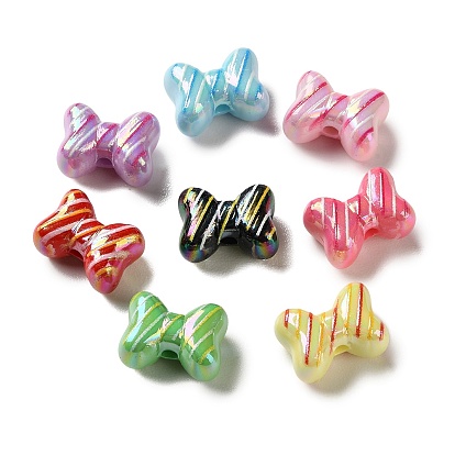 Гальванически нанесенные непрозрачные акриловые бусины, бантик с диагональной полосой