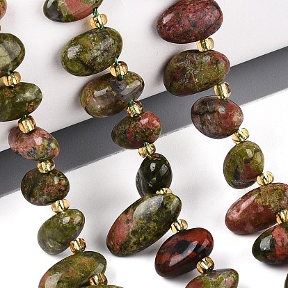 Природные Unakite бисер нитей, самородки, Топ пробуренной, упавший камень, с бисером