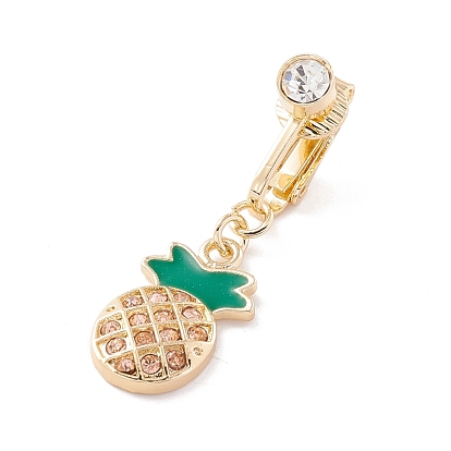 Pineapple Rhinestone Charm Belly Ring, Clip On Navel Ring, Non Piercing Jewelry for Women, Golden