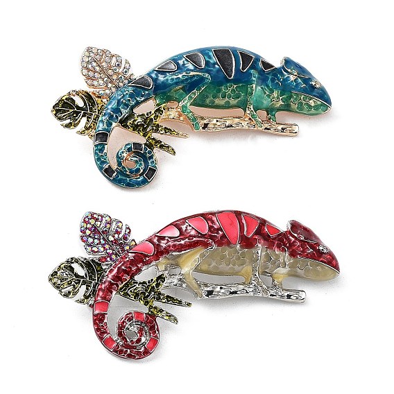 Сплав горный хрусталь брошь, эмалевые булавки, хамелеон