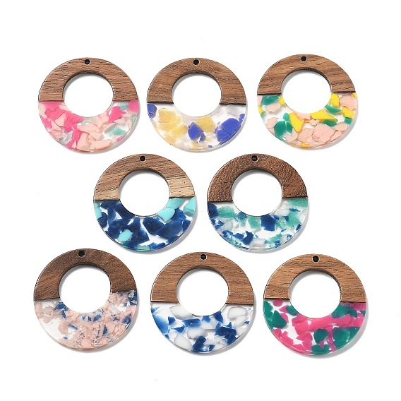 Подвески из смолы и ореха, плоско-круглые