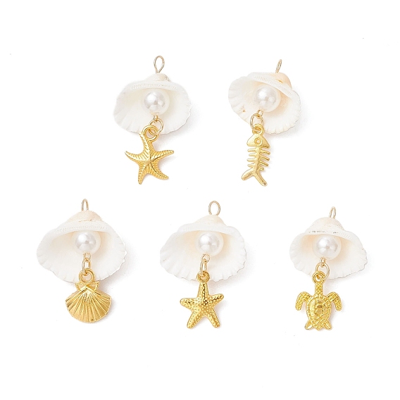 5 шт. Подвески из сплава в тибетском стиле, оболочка, с имитацией жемчуга из АБС-пластика и спокойной ракушкой