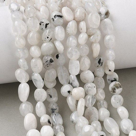 Natural Rainbow Moonstone Beads Strands, Nuggets, Tumbled Stone