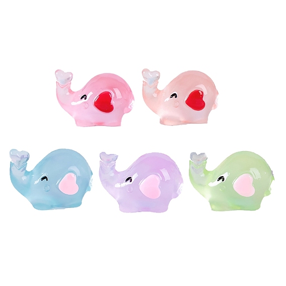 Светящиеся смоляные статуэтки слона с сердечками для украшения рабочего стола автомобиля, светящиеся в темноте украшения