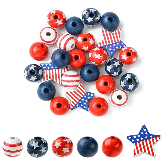 Расписные бусы из натурального дерева, круглый и звездный