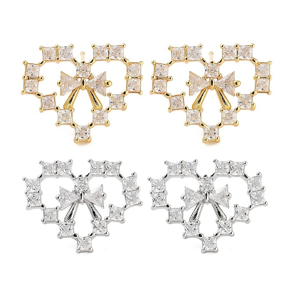 Латунные серьги-гвоздики в форме сердца с покрытием стойки, с четким кубического циркония, без кадмия и без свинца, долговечный