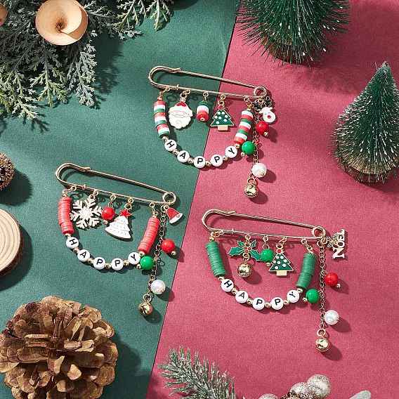 3 шт. 3 цвета броши-подвески из сплава эмали, акрила и полимерной глины на рождественскую тематику, железа килт контакты