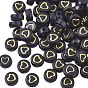 Opaque Acrylic Beads, Flat Round with Heart, Golden Plated