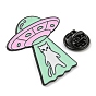 Spacecraft wit Cat Alloy Enamel Pin Broochs, Cadmium Free & Lead Free