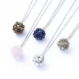 Ожерелья шкентеля, с плетеными бусинами из натуральных драгоценных камней ручной работы, шариковые кластеры и латунные кабельные цепи