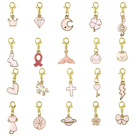 20 piezas 20 estilos decoraciones colgantes de esmalte de aleación, con broches de langosta de la aleación de la garra, formas mixtas, dorado