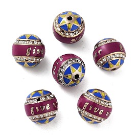Golden Plated Alloy Rhinestone Beads, with Enamel, Round with Star & Word Never Give Up