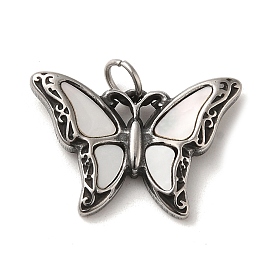 304 Stainless Steel Pave Shell Pendants, Butterfly Charms with Jump Ring