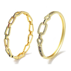 Brass Micro Pave Cubic Zirconia Hinged Bangles, Hollow Oval Colorful Glass Bangles for Woman, Real 18K Gold Plated