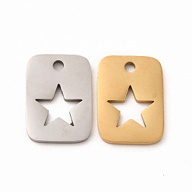 201 Stainless Steel Charms, Rectangle with Hollow Out Star