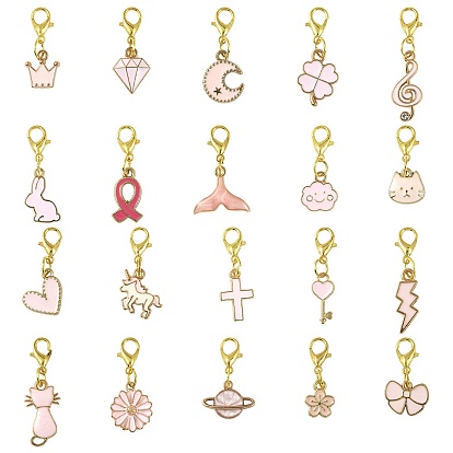 20 piezas 20 estilos decoraciones colgantes de esmalte de aleación, con broches de langosta de la aleación de la garra, formas mixtas, dorado