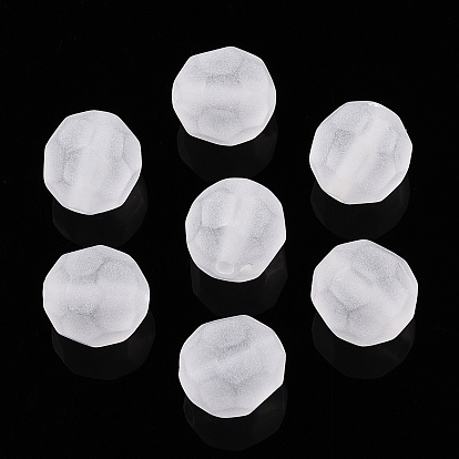 Transparent Frosted Acrylic Beads, Faceted, Round