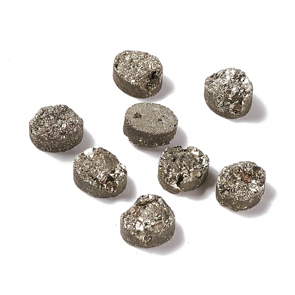 Electroplate Natural Druzy Agate Cabochons, Imitation Pyrite, Oval
