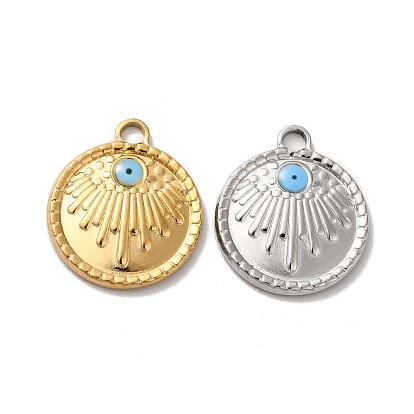 Ионное покрытие (ip) 304 подвески из нержавеющей стали с эмалью, плоский круглый с оберегом от сглаза