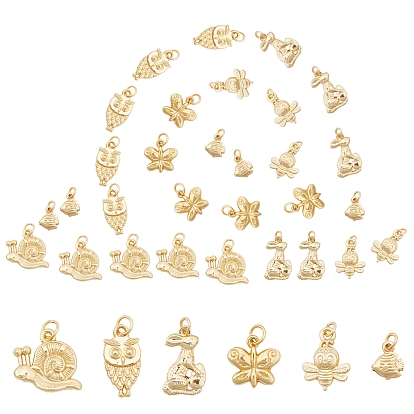 36Pcs 6 Styles Alloy Pendants, Long-Lasting Plated, with Jump Rings, Mixed Shapes