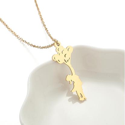 201 collares con colgante de acero inoxidable para mujer, niña con globos