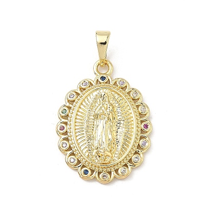 Латунные микро проложить кубического циркония подвески, долговечный, стойки покрытие, без свинца и без кадмия, овальный с подвесками в виде дамы Гваделупской