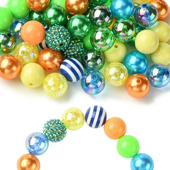 50Pcs 12 Styles Round ABS Plastic Imitation Pearl Beads and Acrylic Beads, Round