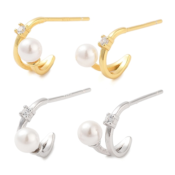 925 серьги-гвоздики из стерлингового серебра с микропаве из прозрачных кубических цирконий для женщин, с бусинами в виде бусин-имитаторов