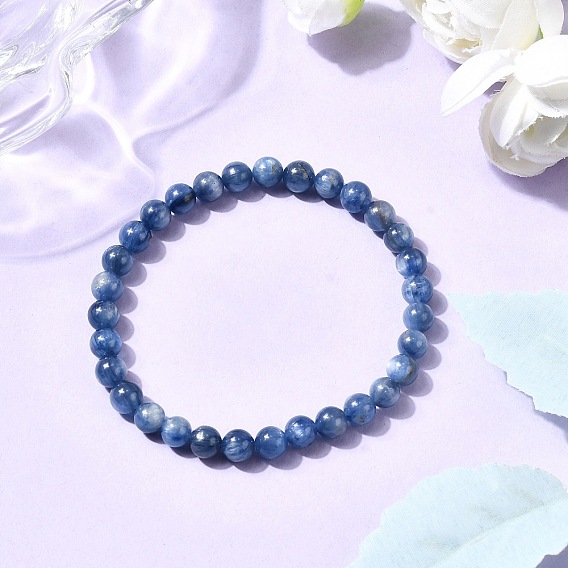 Натуральный кианит бусины эластичные браслеты для мужчин и женщин, круглые